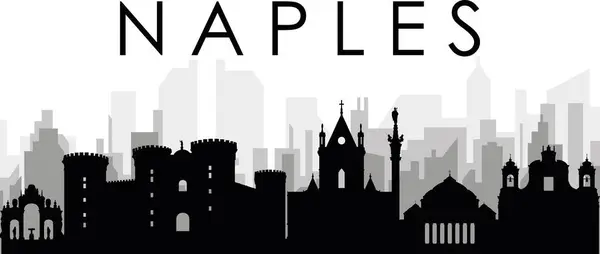 Fekete Városkép Panoráma Szürke Ködös Városi Épületek Háttere Naples Napoli Jogdíjmentes Stock Vektorok