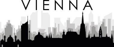 VİENNA, AUSTRIA 'nın arka planında gri sisli şehir binaları olan siyah şehir manzarası manzarası