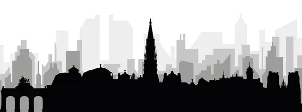 Black Cityscape Skyline Panorama Gray Misty City Buildings Background Brussels — Stock Vector
