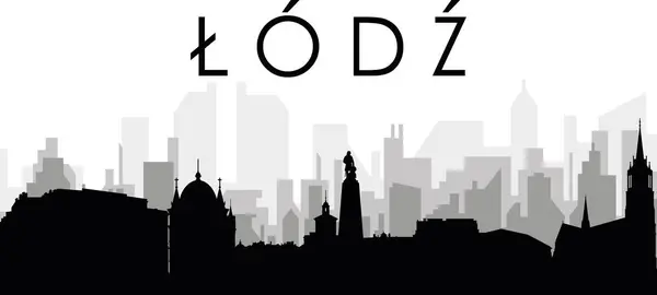 Черный Город Панорама Горизонта Серыми Туманными Зданиями Города Фоне Lodz Стоковая Иллюстрация