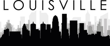 ABD 'nin LOUISVILLE arka planında gri sisli şehir binaları bulunan siyah şehir manzaralı gökyüzü manzarası