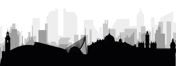 Black Cityscape Skyline Panorama Gray Misty City Buildings Background San — Stock Vector