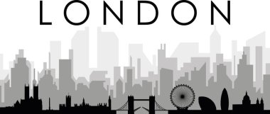 İngiltere 'nin London şehrinin arka planında gri sisli şehir binaları bulunan siyah şehir manzaralı gökyüzü manzarası