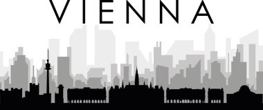 VİENNA, AUSTRIA 'nın arka planında gri sisli şehir binaları olan siyah şehir manzarası manzarası