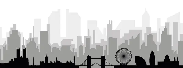 Black Cityscape Skyline Panorama Gray Misty City Buildings Background London — Stock Vector