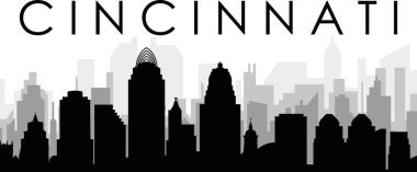 ABD 'nin CINCINNATI kentinin arka planında gri sisli şehir binaları bulunan siyah şehir manzarası manzarası