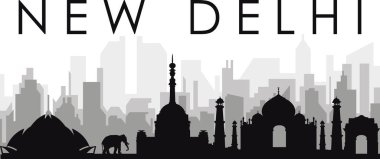 Siyah şehir manzarası gökyüzü manzarası gri şehir binaları New DELHI, INDIA 'nın arka planında