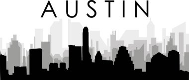 AUSTIN, Birleşik Devletler 'in arka planında gri sisli şehir binaları bulunan siyah şehir manzarası manzarası