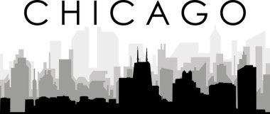 Gri sisli şehir binaları ile siyah şehir manzarası manzarası arka planı Şikago, Birleşik Devletler