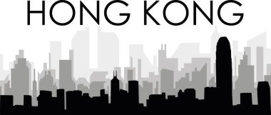 Gri sisli şehir binalarıyla siyah şehir manzarası manzarası Hong KONG, ÇİN