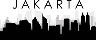 JAKARTA, INDONESIA arka planında gri sisli şehir binaları ile siyah şehir manzarası gökyüzü manzarası