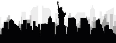 New York, Birleşik Devletler 'in arka planında gri sisli şehir binaları olan siyah şehir manzarası manzarası manzarası