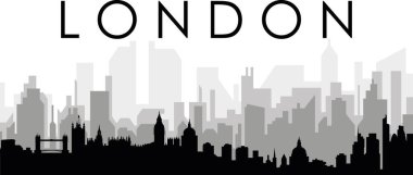 Gri sisli şehir binalarıyla siyah şehir manzarası manzarası London, UNITED KINGDOM