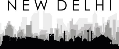 Siyah şehir manzarası gökyüzü manzarası gri şehir binaları New DELHI, INDIA 'nın arka planında