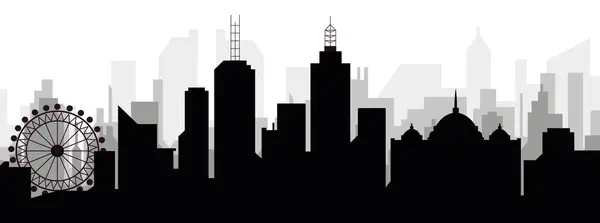 Black Cityscape Skyline Panorama Gray Misty City Buildings Background Melbourne — Stock Vector