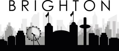 BRIGHTON, BİRLİK KINGDOM 'un arka planında gri sisli şehir binaları olan siyah şehir manzarası gökyüzü manzarası