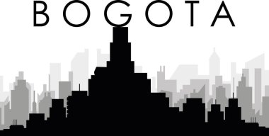 BOGOTA, COLOMBIA arka planında gri sisli şehir binaları olan siyah şehir manzaralı gökyüzü manzarası