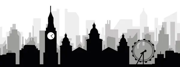 Black Cityscape Skyline Panorama Gray Misty City Buildings Background Belfast — Stock Vector