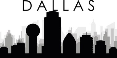 Gri sisli şehir binalarıyla siyah şehir manzarası manzarası arka planda Dallas, Birleşik Devletler