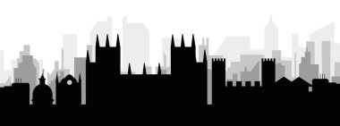 CANTERBURY, BİRLİK KINGDOM 'un arka planında gri sisli şehir binaları olan siyah şehir manzarası gökyüzü manzarası