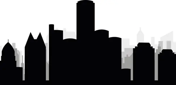 Black Cityscape Skyline Panorama Gray Misty City Buildings Background Detroit — Stock Vector