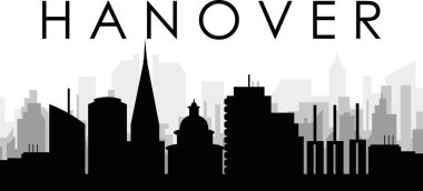 HANover, Almanya 'nın arka planında gri sisli şehir binaları olan siyah şehir manzaralı gökyüzü manzarası