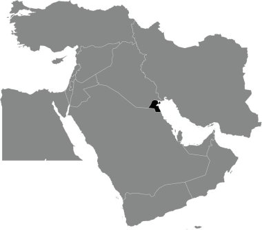 Siyah, KUWAIT 'ın gri Ortadoğu' nun ortografik projeksiyonunu kullanarak saydam arkaplan üzerinde beyaz kenarlı boş siyasi haritası