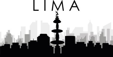 Siyah şehir manzarası, gri sisli şehir binaları arka planı LIMA, PERU