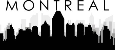 Montreal, Kanada 'nın arka planında gri sisli şehir binaları olan siyah şehir manzaralı gökyüzü manzarası