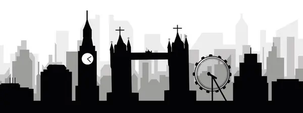 Black Cityscape Skyline Panorama Gray Misty City Buildings Background London — Stock Vector