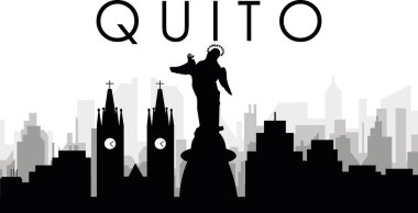 Siyah şehir manzaralı gökyüzü manzaralı gri sisli şehir binaları arka planda QUITO, ECUADOR