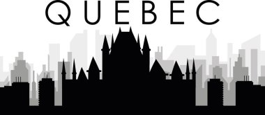 QUEBEC, CANADA 'nın arka planında gri sisli şehir binaları olan siyah şehir manzaralı gökyüzü manzarası