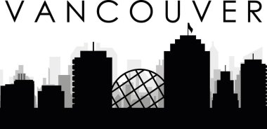 VANCOUVER, CANADA 'nın arka planında gri sisli şehir binaları olan siyah şehir manzarası manzarası manzarası
