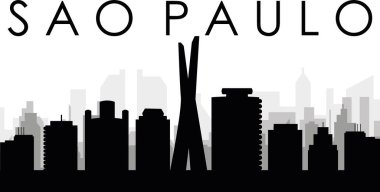 SAO PAULO, BRAZIL arka planında gri sisli şehir binaları ile siyah şehir manzarası gökyüzü manzarası