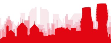 MISSISSAUGA, CANADA 'nın kırmızımsı şeffaf arka plan binalarıyla kırmızı panoramik şehir silueti posteri