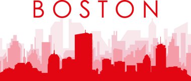 BOSTON, BİRLİK DEVLETLER 'in kırmızımsı şeffaf arka plan binalarıyla kırmızı panoramik şehir silueti posteri