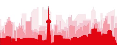 Kırmızı panoramik şehir gökyüzü posteri TORONTO, CANADA 'nın kırmızımsı şeffaf arka plan binaları