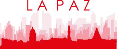 Kırmızı panoramik şehir silueti posterleri, LA PAZ, BOLIVIA 'nın kırmızı, şeffaf arka plan binaları