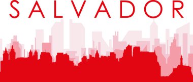 Kırmızı panoramik şehir gökyüzü posteri SALVADOR, BRAZIL 'in kırmızımsı şeffaf arka plan binaları