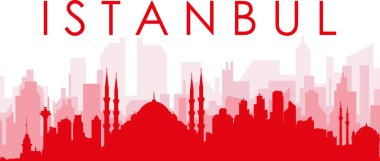 Kırmızı panoramik şehir gökyüzü posteri ISTANBUL, TURKEY 'nin kırmızımsı şeffaf arka plan binaları