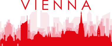 Kırmızı panoramik şehir gökyüzü posteri. VİENNA, AUSTRIA 'nın kırmızımsı saydam arka plan binaları.
