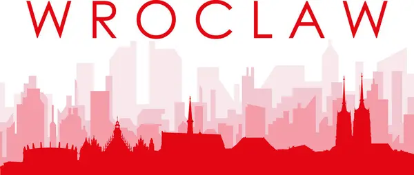 Červený Panoramatický Městský Panoramatický Plakát Načervenalým Průhledným Pozadím Budov Wroclaw Stock Vektory