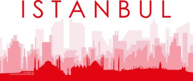 Kırmızı panoramik şehir gökyüzü posteri ISTANBUL, TURKEY 'nin kırmızımsı şeffaf arka plan binaları