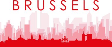 BRÜKSEL, BELGIUM 'İN kırmızı panoramik şehir silueti posterleri ve kırmızı saydam arka plan binaları
