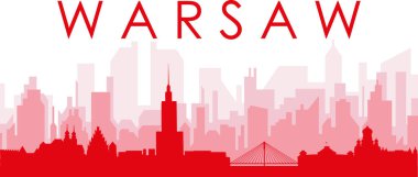 Kırmızı panoramik şehir silueti posteri. Washington, POLAND 'ın kırmızımsı şeffaf arka plan binaları.