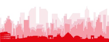 Kırmızı panoramik şehir silueti posteri, Roma, İtalya 'nın kırmızımsı şeffaf arka plan binaları