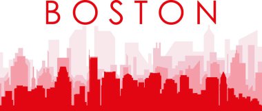 BOSTON, BİRLİK DEVLETLER 'in kırmızımsı şeffaf arka plan binalarıyla kırmızı panoramik şehir silueti posteri
