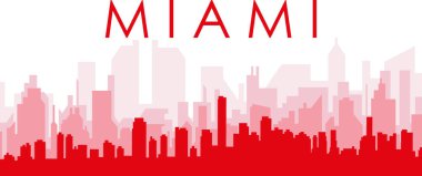 Kırmızı panoramik şehir silueti posterleri, MIAMI 'nin kırmızı saydam arka plan binaları, Birleşik Devletler