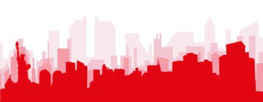 Kırmızı panoramik şehir silueti posteri, New York, Birleşik Devletler 'in kırmızı, şeffaf arka plan binaları