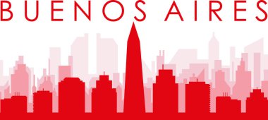 BuENOS AIRES, ARGENTINA 'nın kırmızımsı şeffaf arka plan binalarıyla kırmızı panoramik şehir silueti posteri
